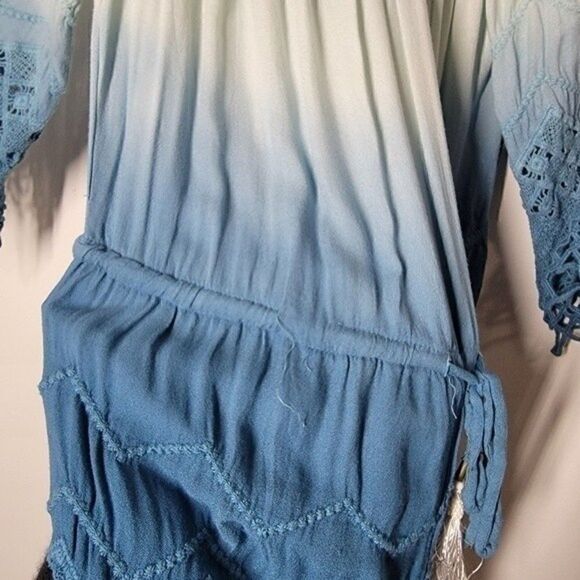 YOUNG FABULOUS & BROKE Blue Sloan Ombré Off-the-shoulder Short Jumpsuit Size S - Picture 6 of 10